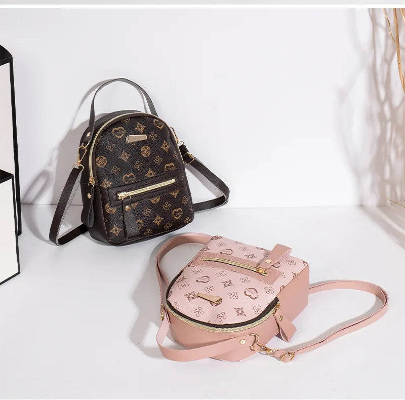Flower Print Backpack For Women Fashion PU Material School Bag