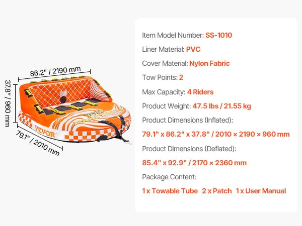 SucceBuy Towable Tube for Boating 1-4 Riders