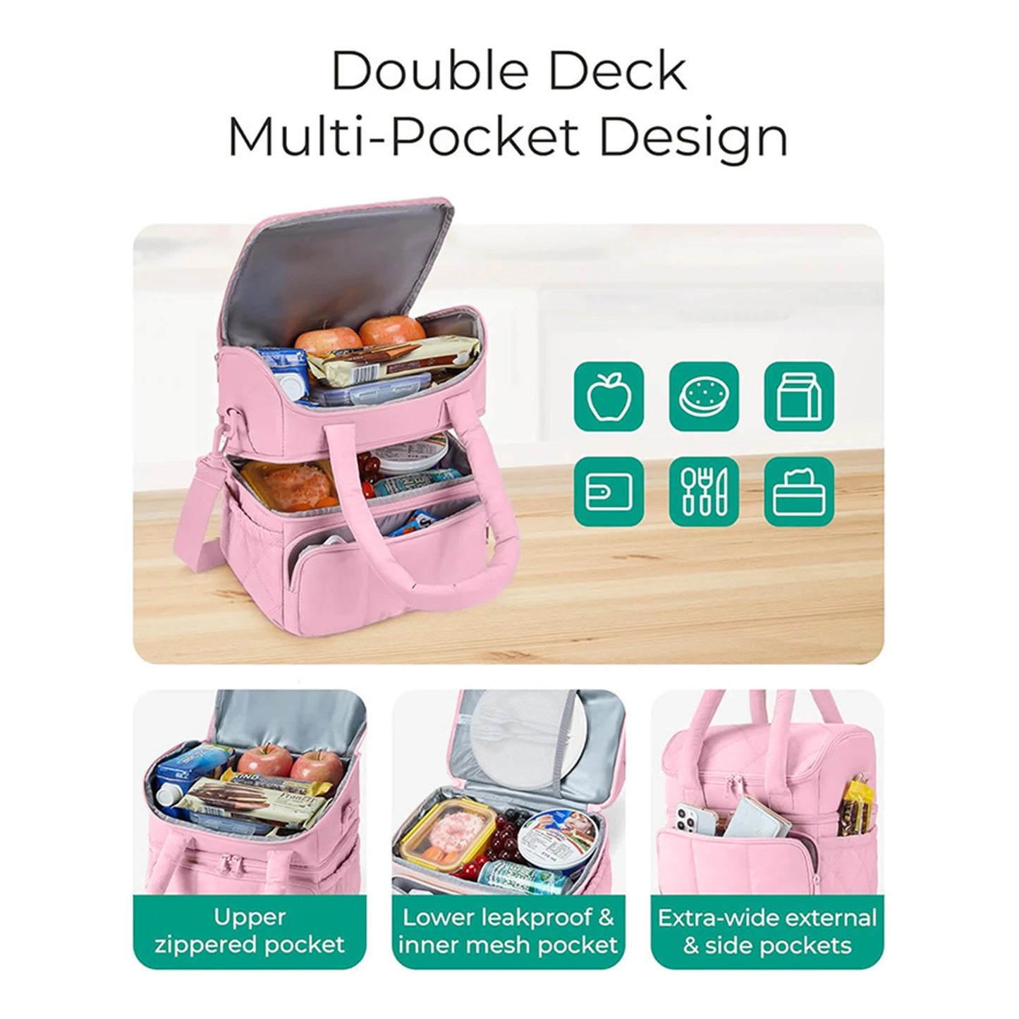Insulated Two-Tier Lunch Bag With Large Capacity For Work Or Travel
