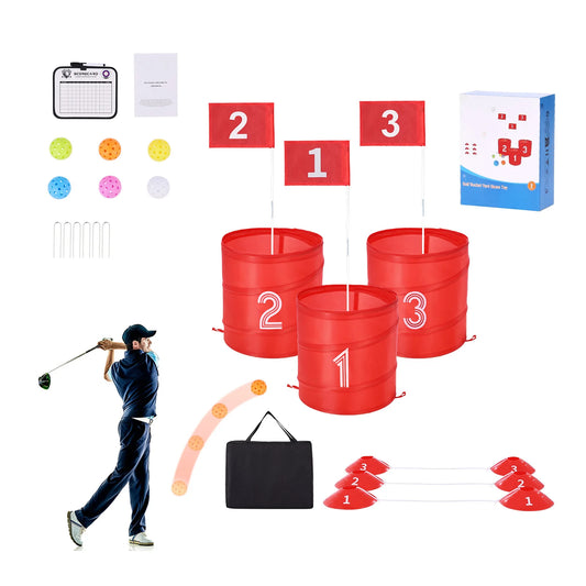 SucceBuy Kids Backyard Golf Game 3 Hole Portable Bucket Course