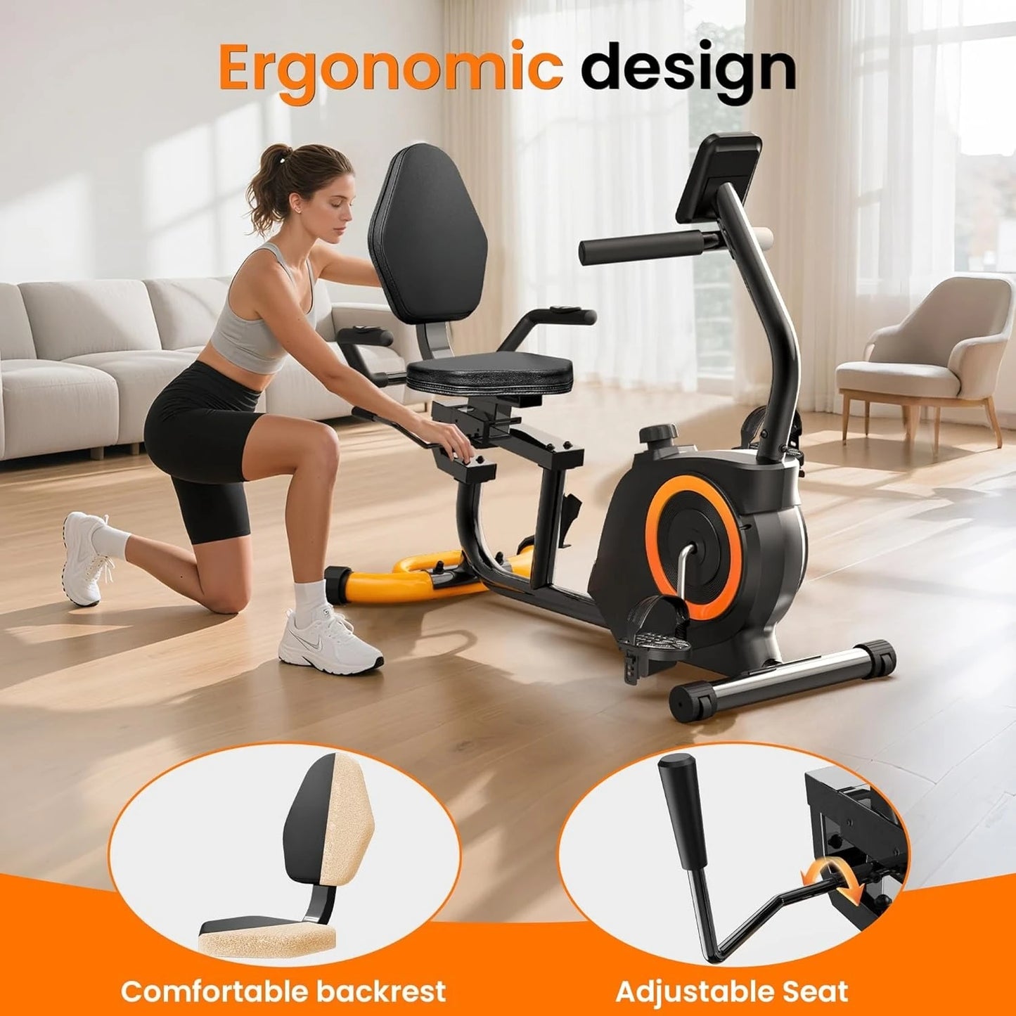Quiet Recumbent Stationary Bike for Elderly and Adults