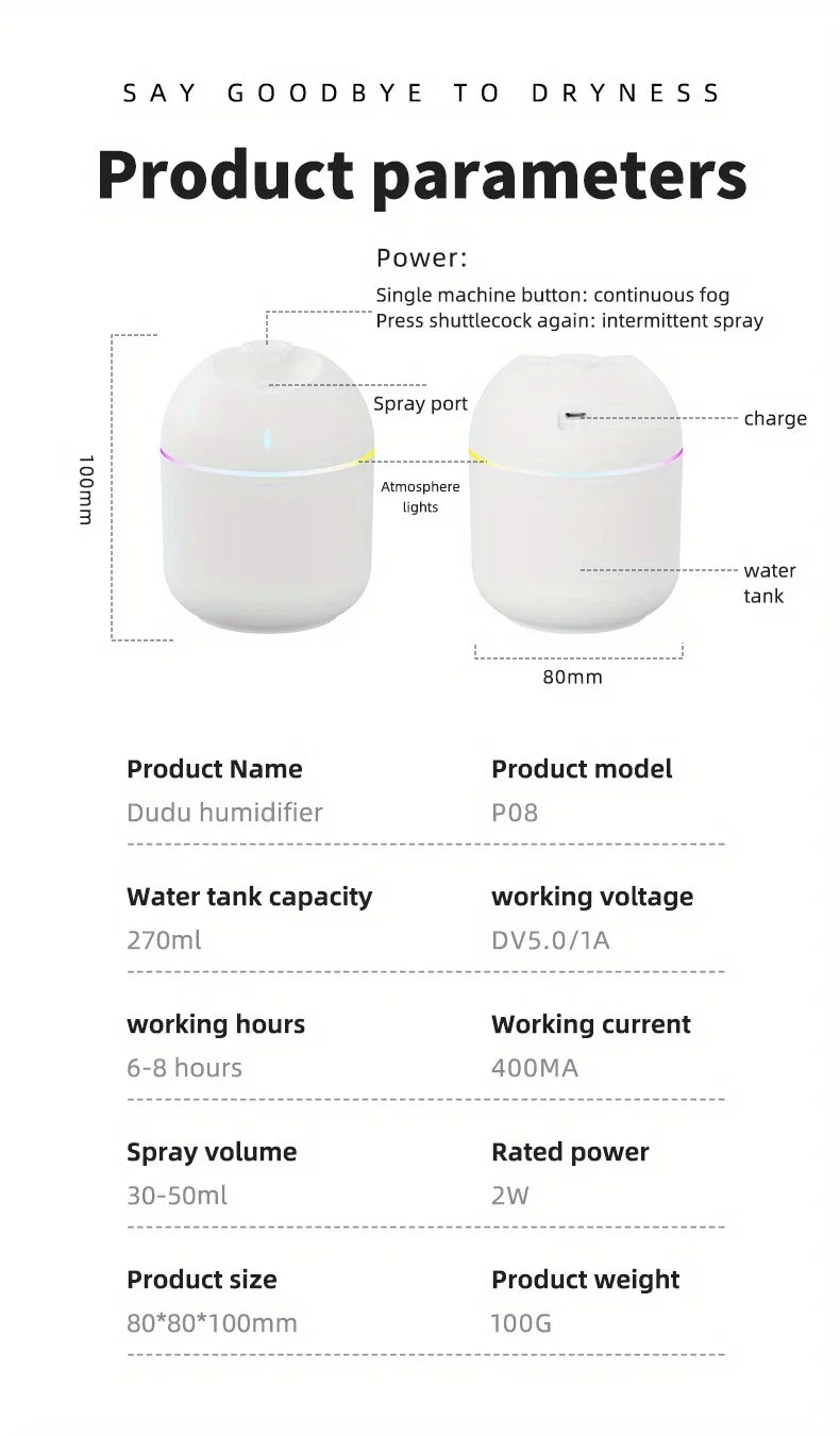 Air Humidifier With LED Night Light And Aroma Diffuser