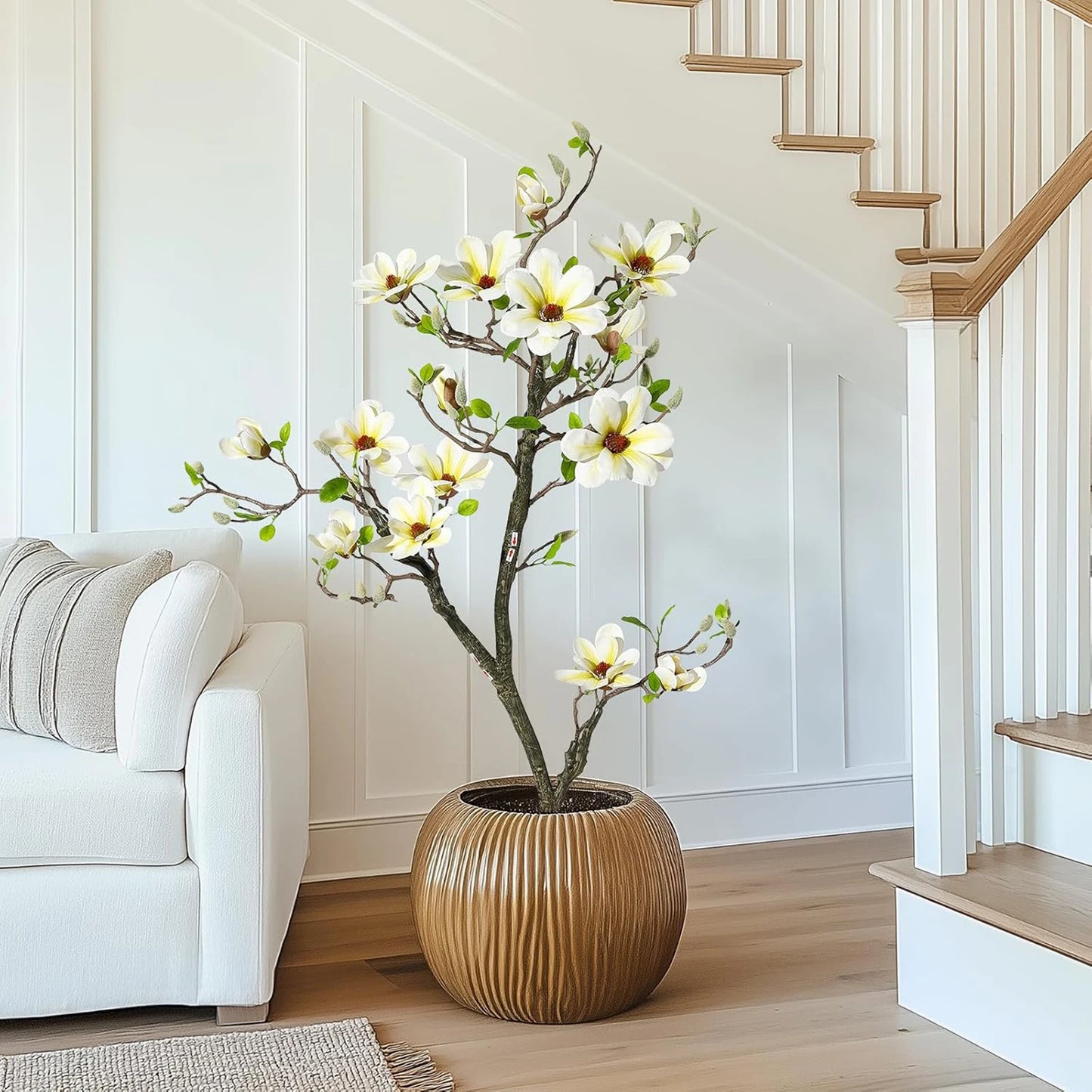 Artificial Magnolia Plant With LED Lights Faux Flower Tree Decor