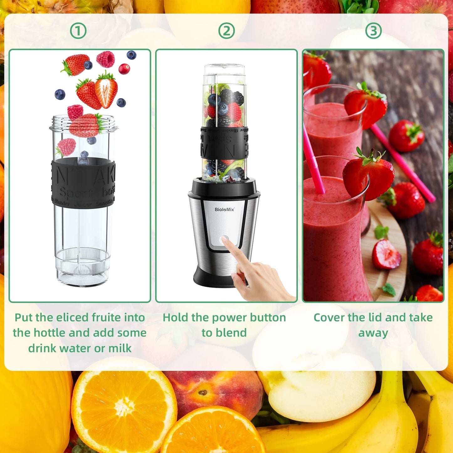 BioloMix 700W 3 in 1 Portable Food Processor Juicer Blender