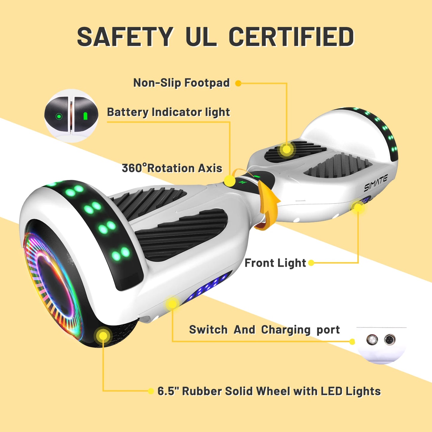 SIMATE All Terrain Hoverboard Bluetooth LED Lights With App Control
