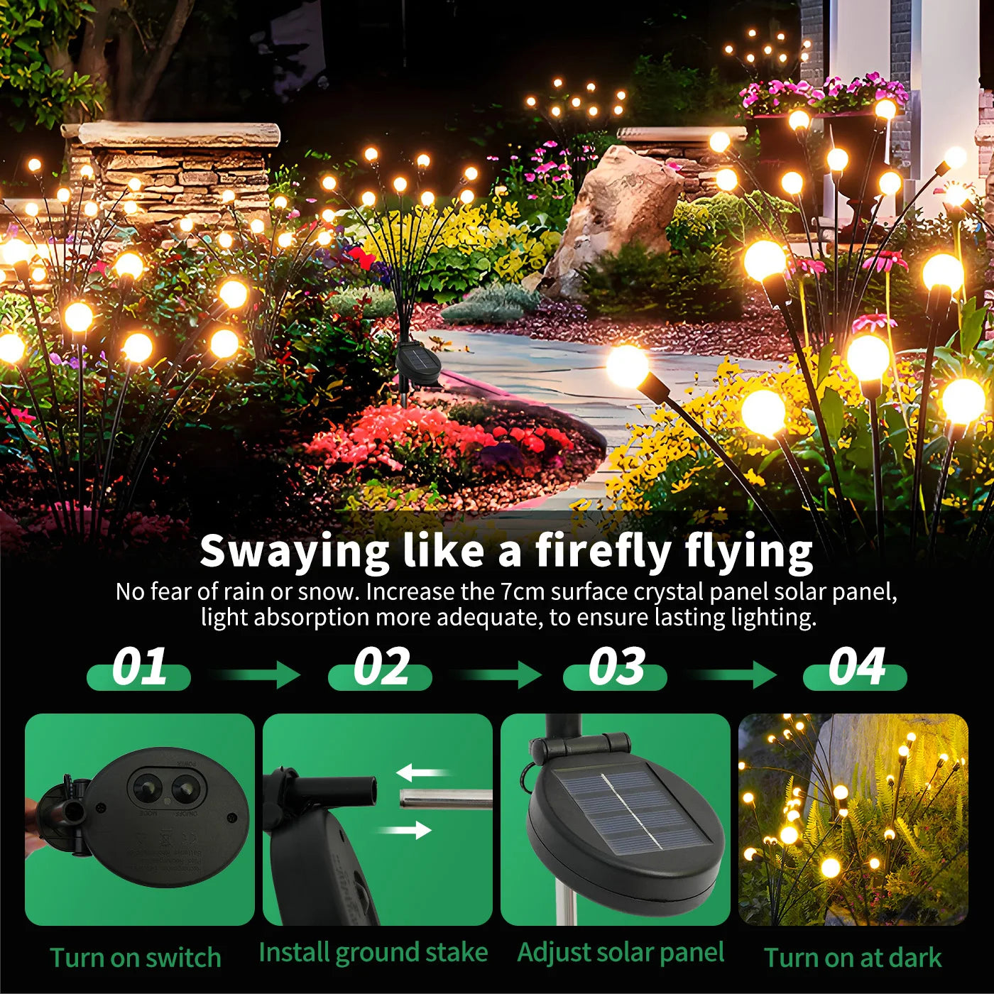 8 Head Solar Firefly Lights LED Decorative Landscape Lighting WeatherproofDurable