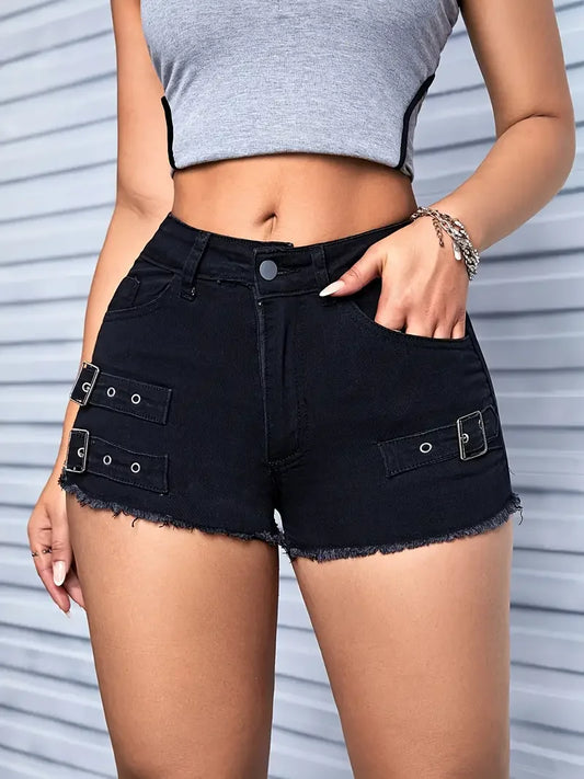 Women High-waisted Denim Shorts,