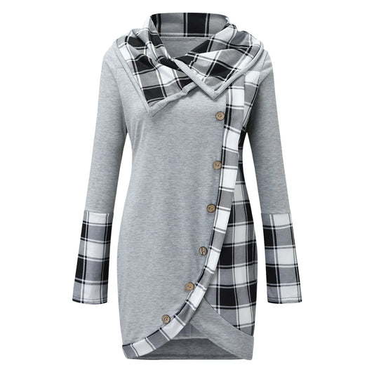 Plaid Patchwork Women Tunic Sweatshirt  Mini Dress