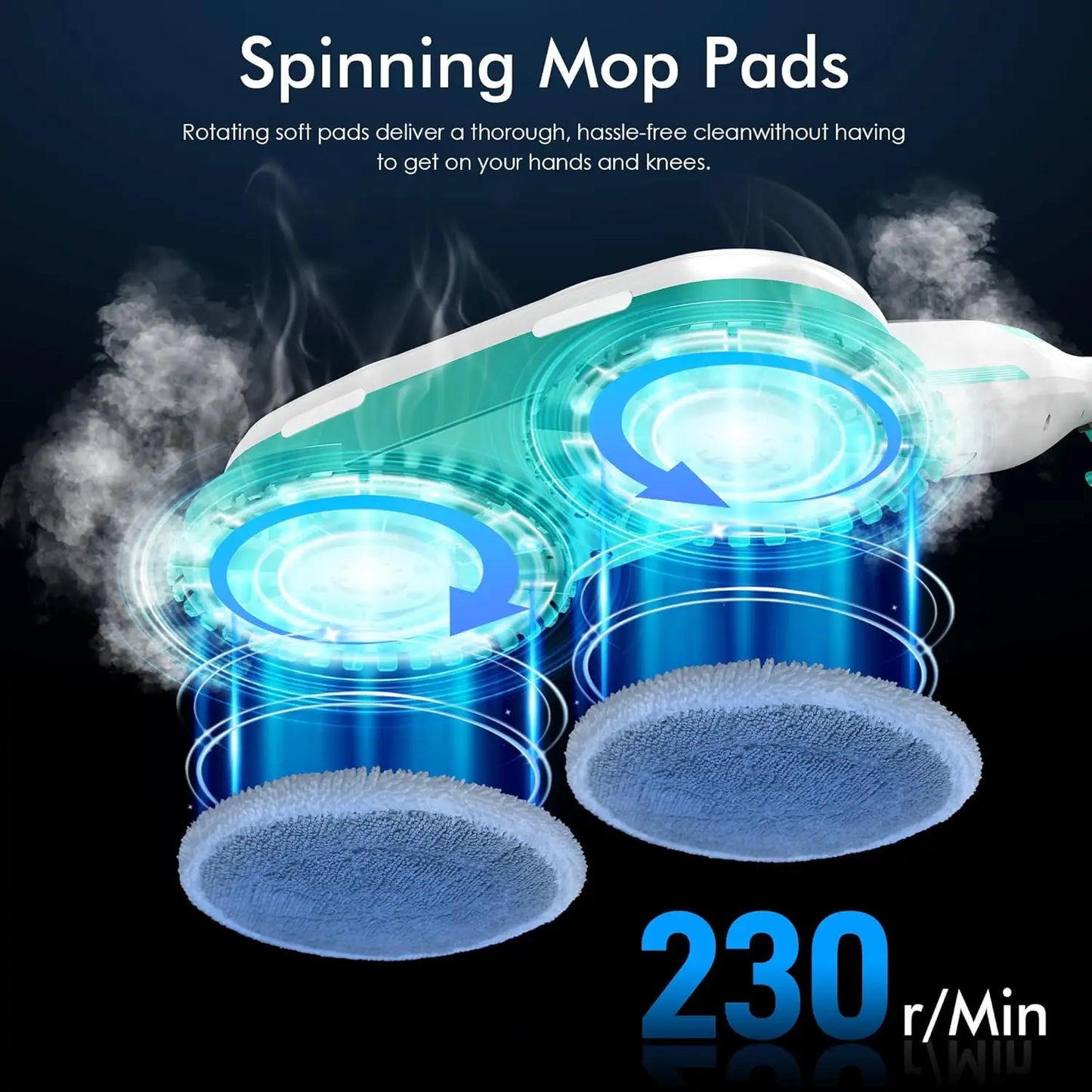 Rotating Steam Mop with LED Lights and Extra Cleaning Pads