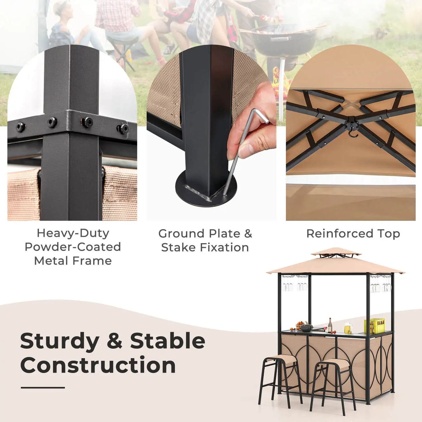 3-Piece Patio Bar Set With Tempered Glass Outdoor Furniture