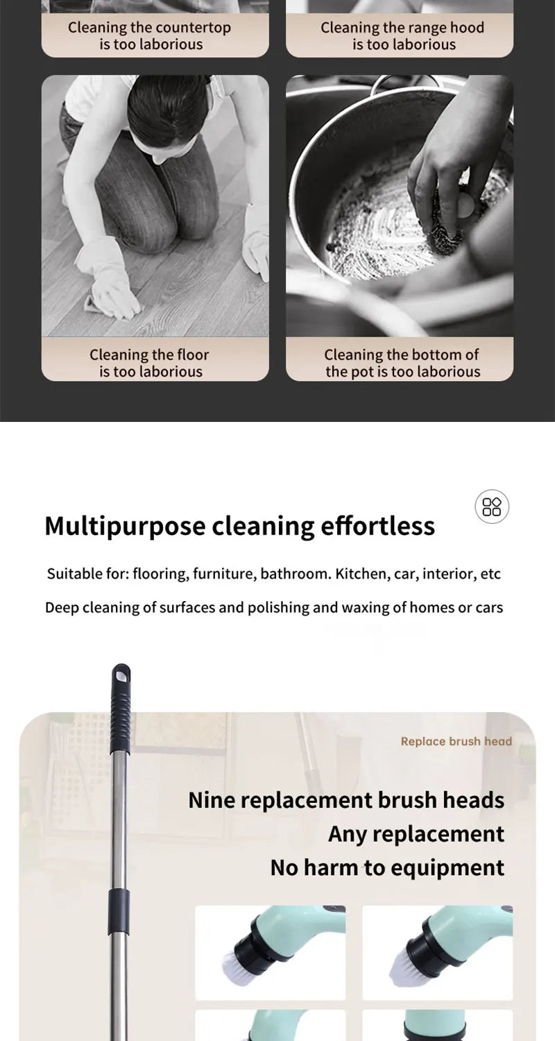 Electric Spin Scrubber 9 In 1 Cordless Cleaning Brush