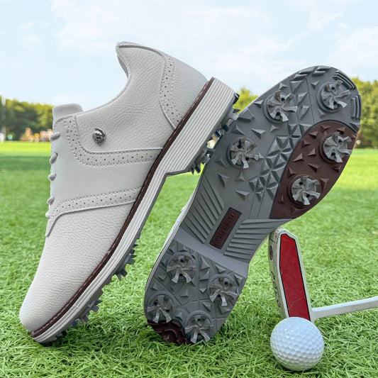 Spikes Golf Shoes For Men Lace Up Walking Footwear