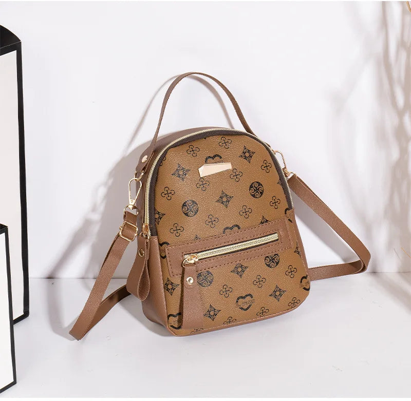Flower Print Backpack For Women Fashion PU Material School Bag