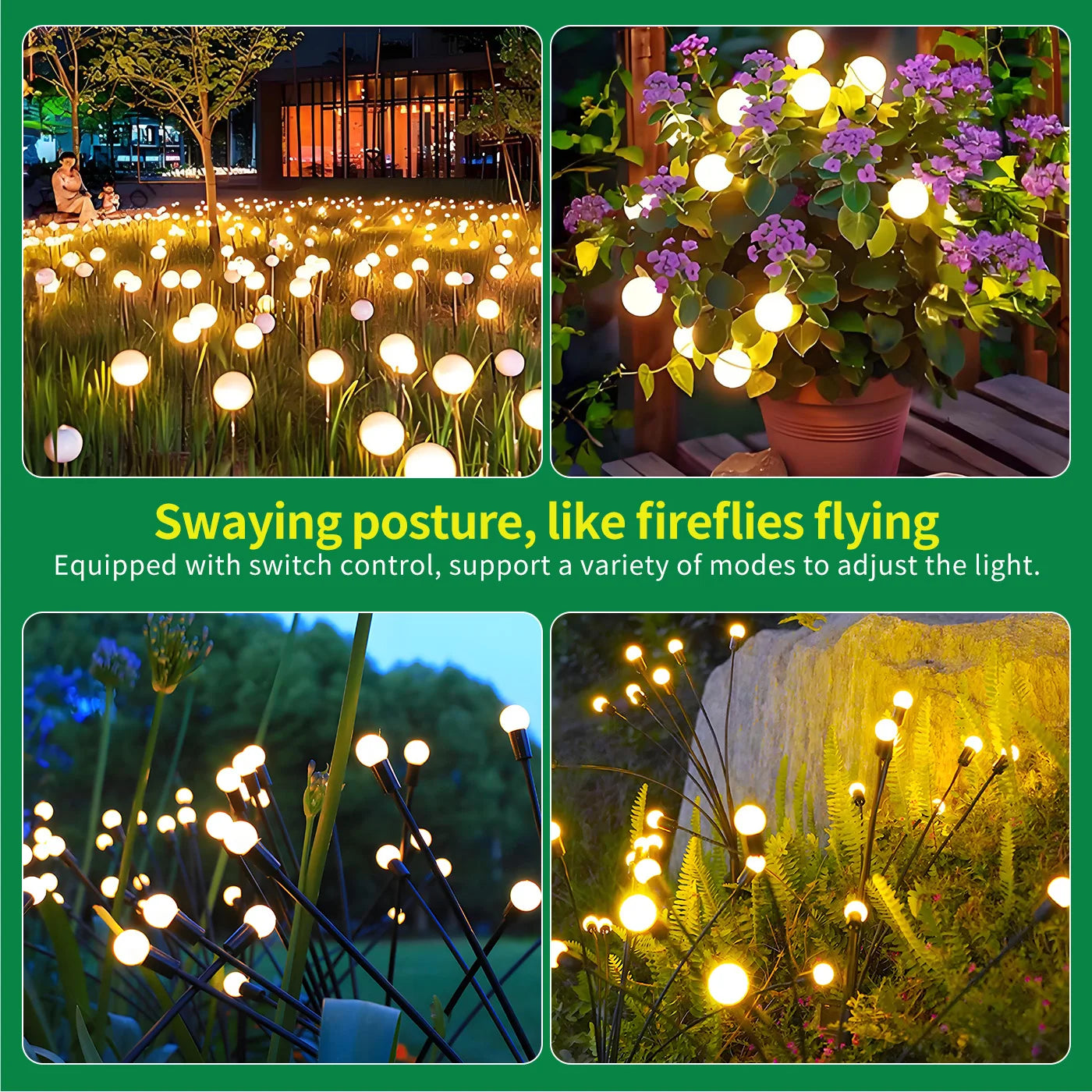 8 Head Solar Firefly Lights LED Decorative Landscape Lighting WeatherproofDurable