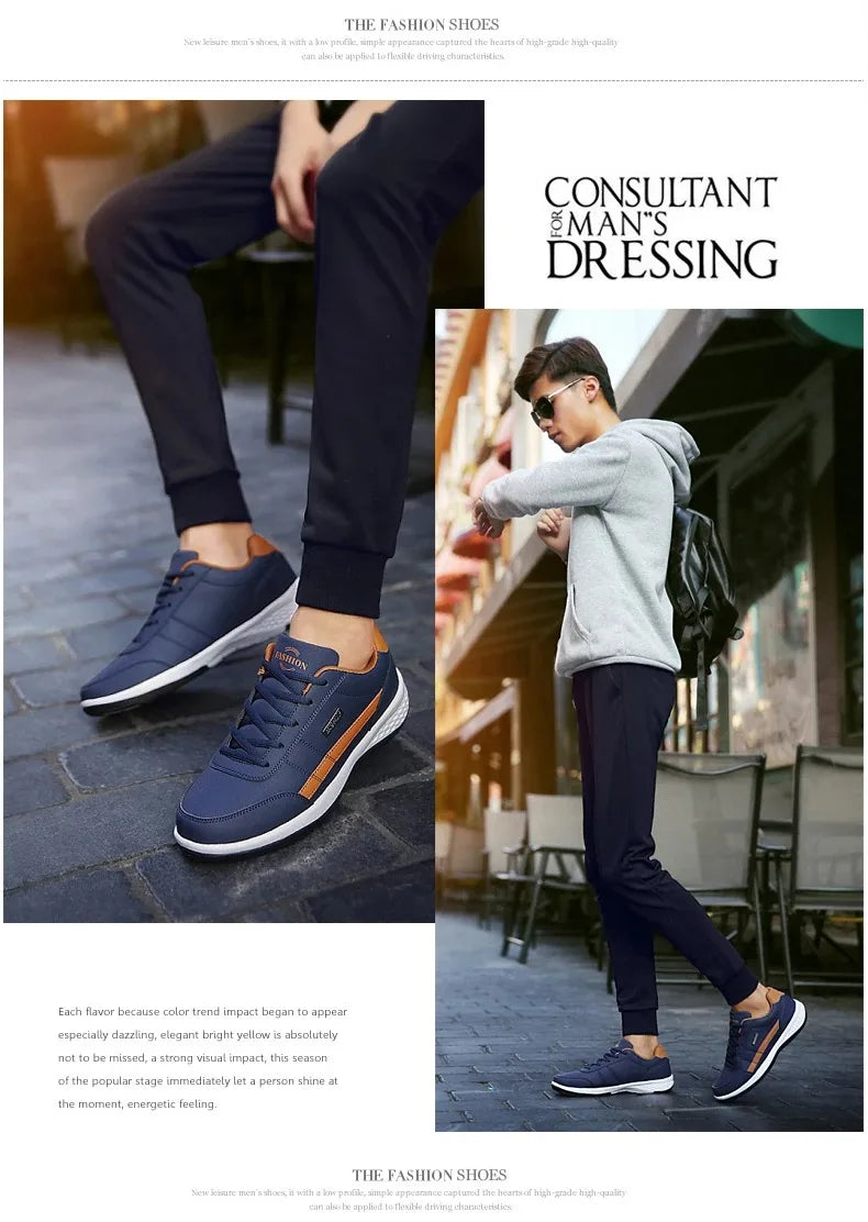 Men PU Leather Sneakers Trend Casual Breathable Shoes