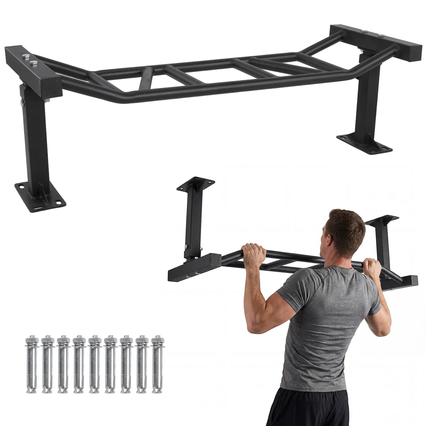 Ceiling Mount Pull Up Bar With Adjustable Height 600Lb Capacity
