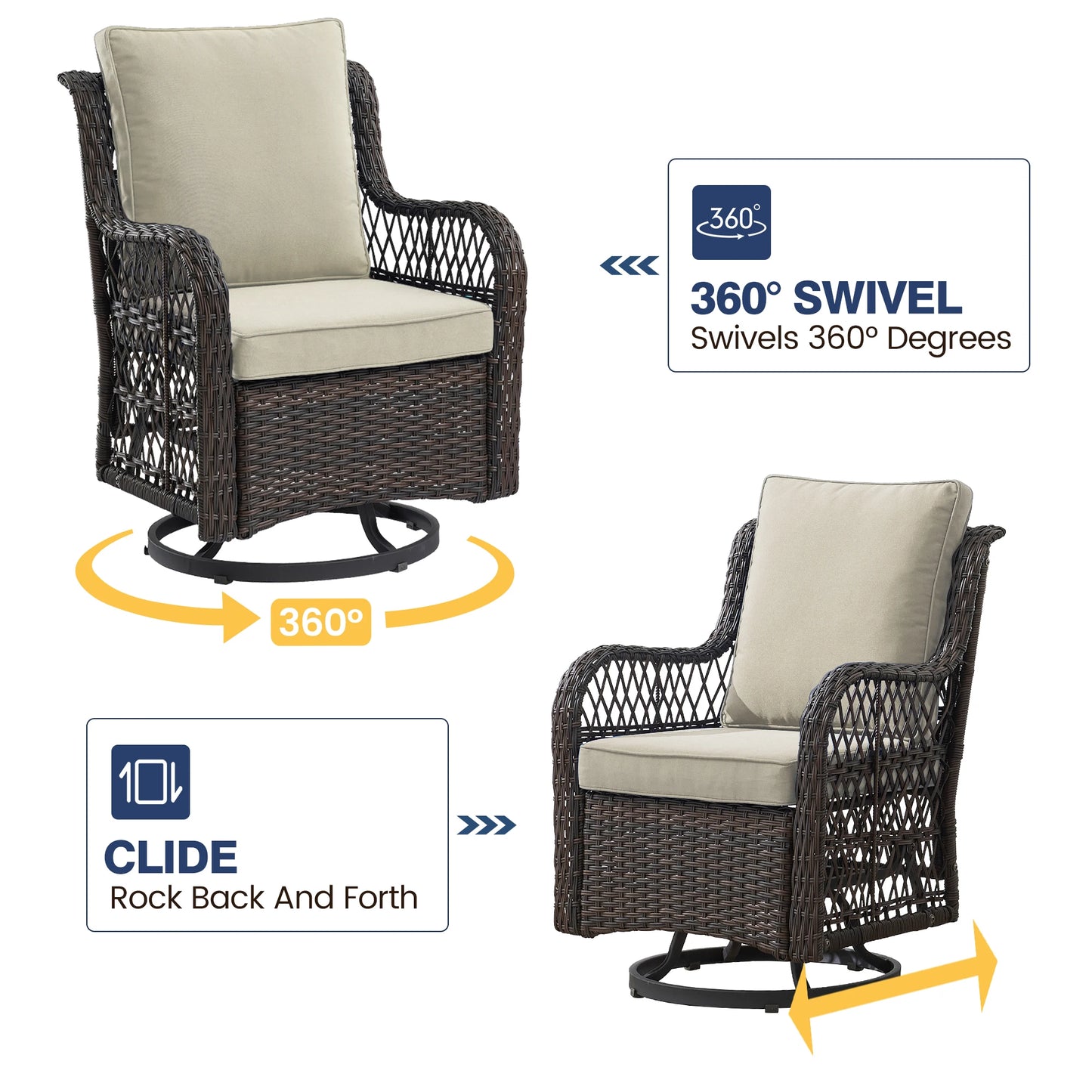 Outdoor Wicker Swivel Chair Set 3 Pieces For Garden Patio