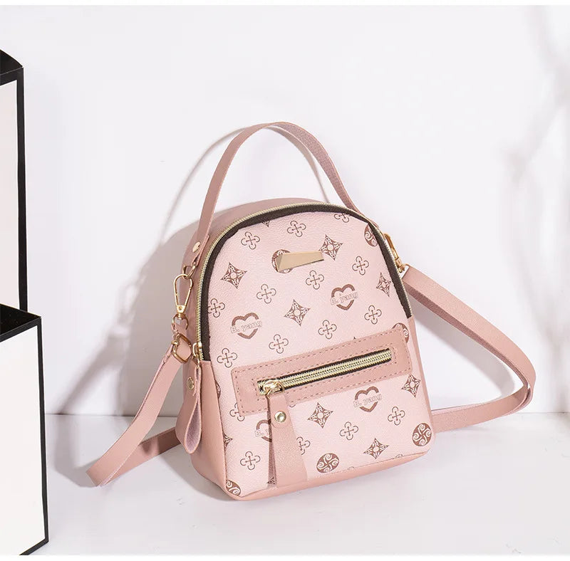 Flower Print Backpack For Women Fashion PU Material School Bag