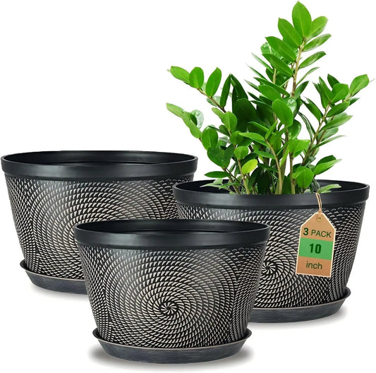 Porcelain Flower Pots 3 Pack With Drainage Hole Tray