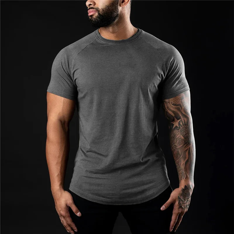 Plain Gym T Shirt For Men O Neck Short Sleeve Fitness Apparel