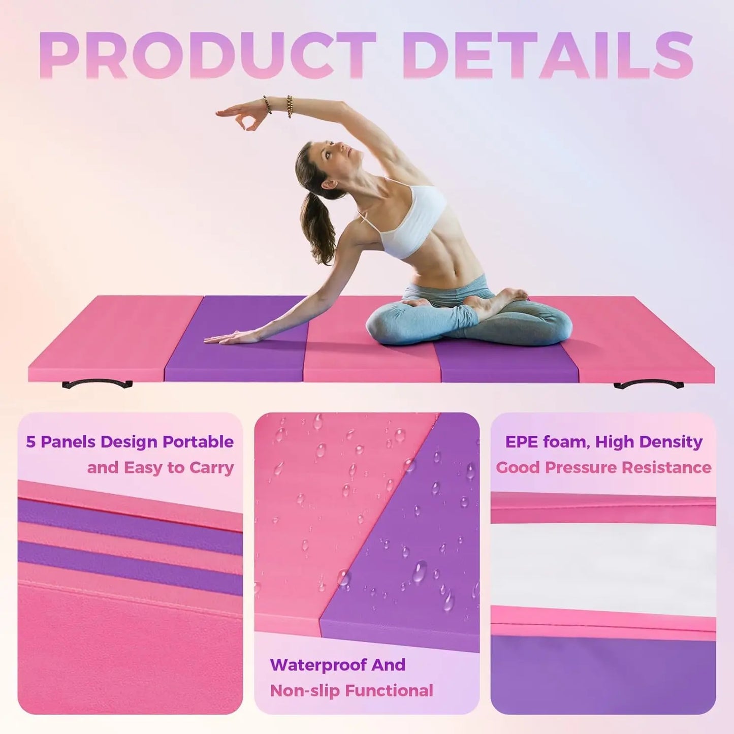 Folding Gym Mat With Extra Firm High Density EPE Foam For Tumbling
