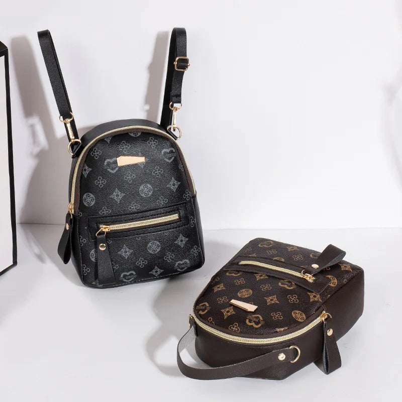 Flower Print Backpack For Women Fashion PU Material School Bag