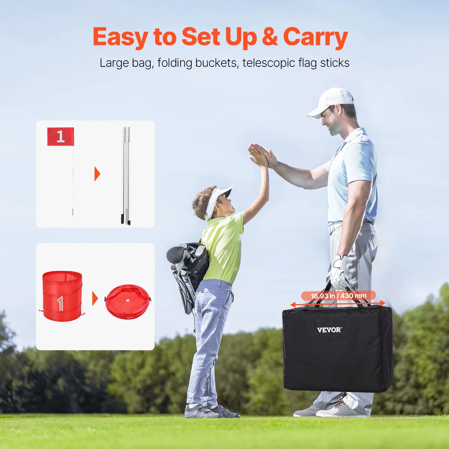 SucceBuy Kids Backyard Golf Game 3 Hole Portable Bucket Course