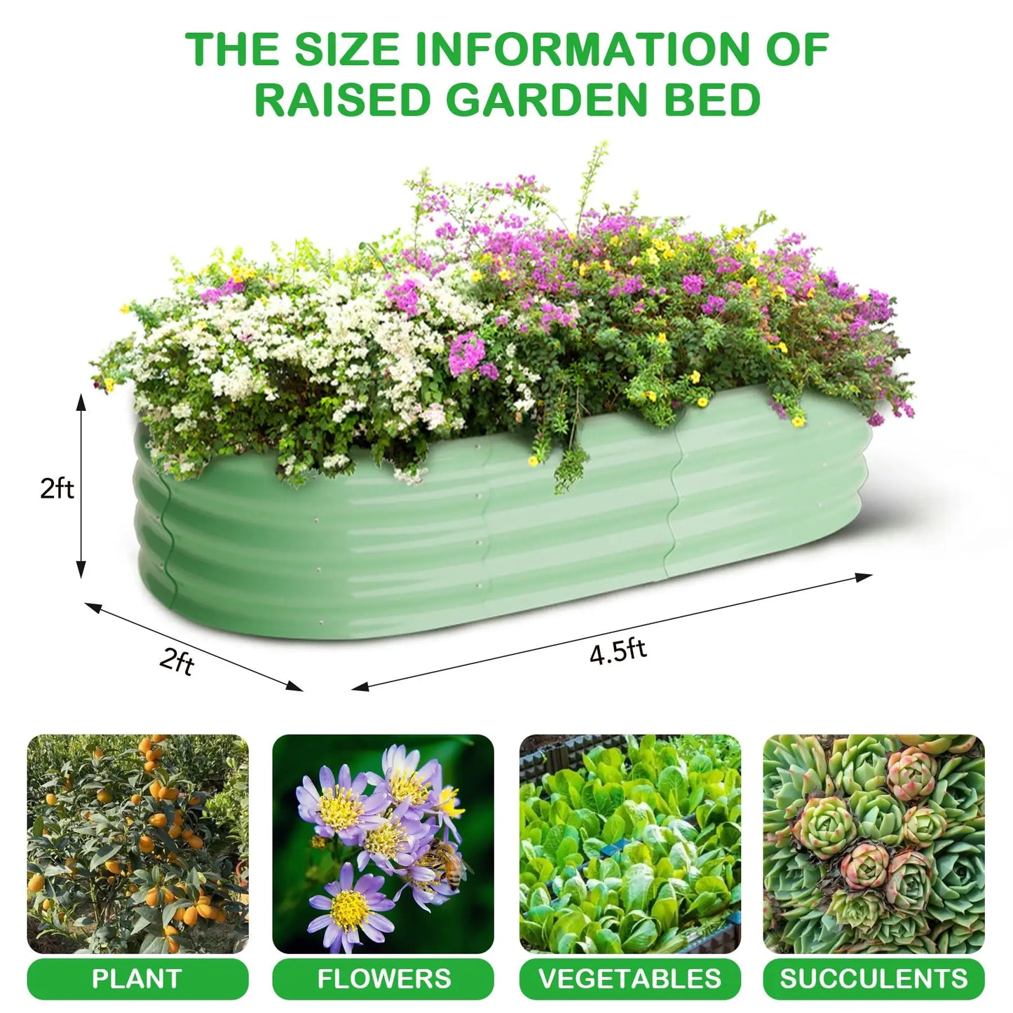 2 Pack Oval Galvanized Steel Raised Garden Bed Open Base