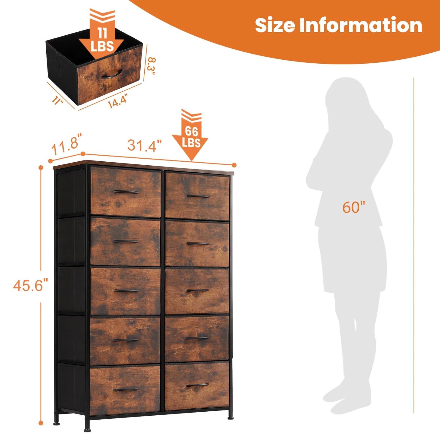 10 Fabric Drawers Wardrobe Steel Frame Storage Cabinet