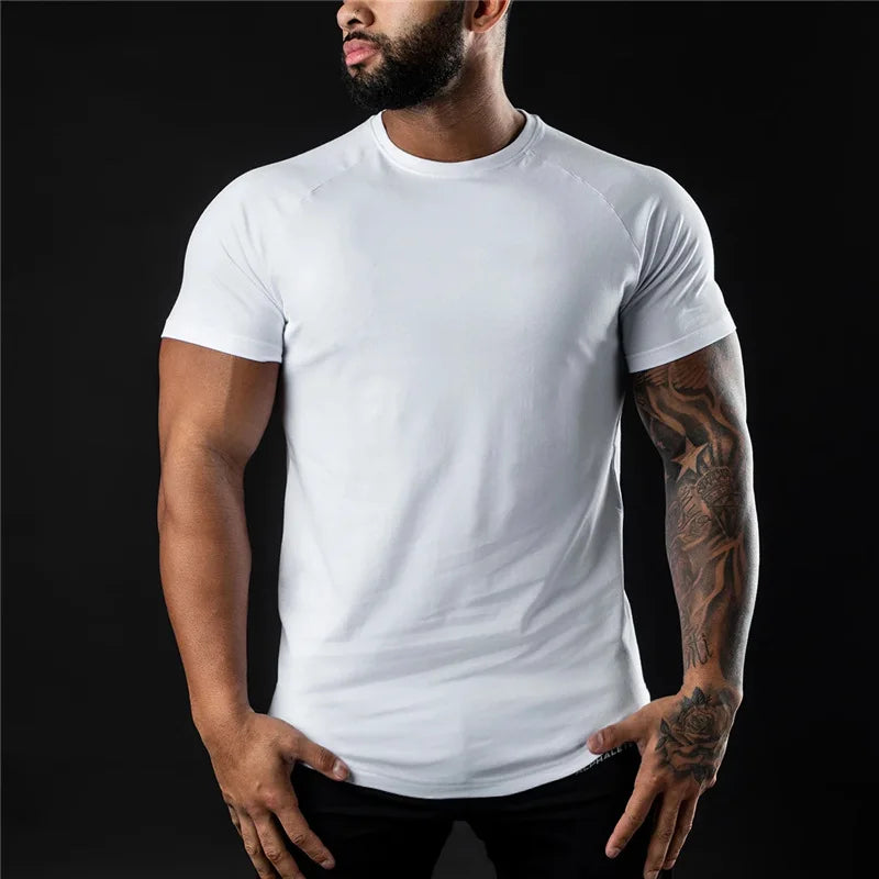 Plain Gym T Shirt For Men O Neck Short Sleeve Fitness Apparel