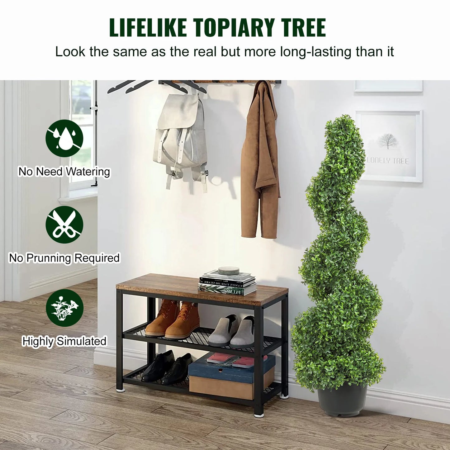 SucceBuy Artificial Boxwood Topiary Spiral Tower For Outdoor Decor