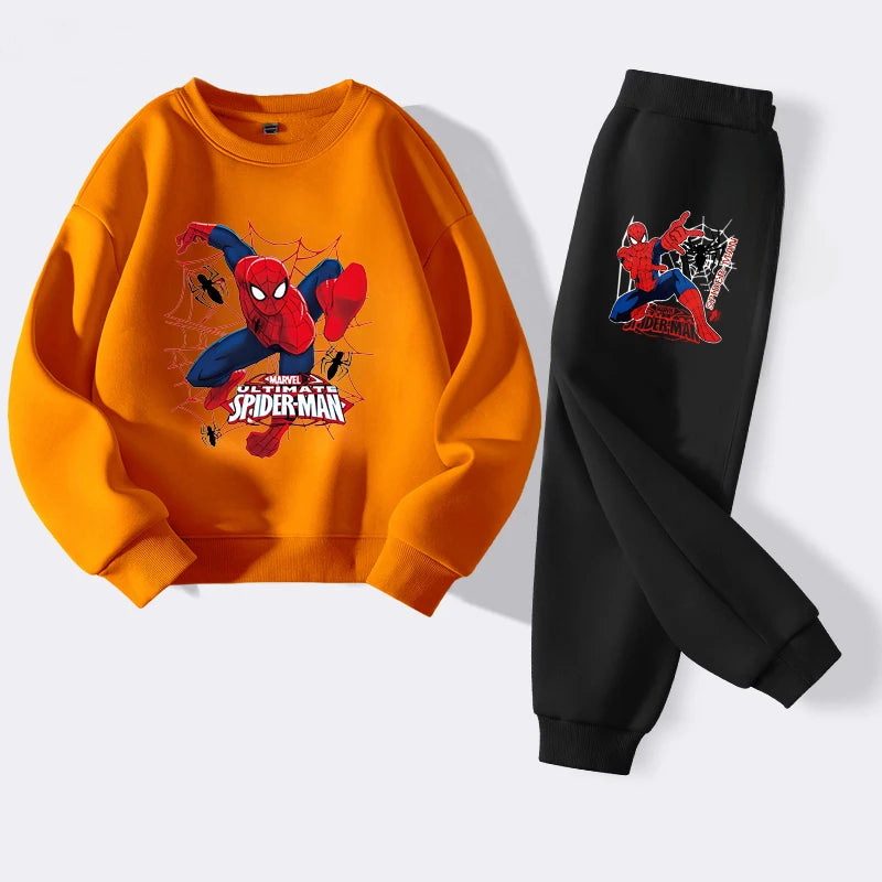 Disney Boys Cartoon Spider Man Hoodie Set Polyester Casual Wear for Kids Durable Daily Use