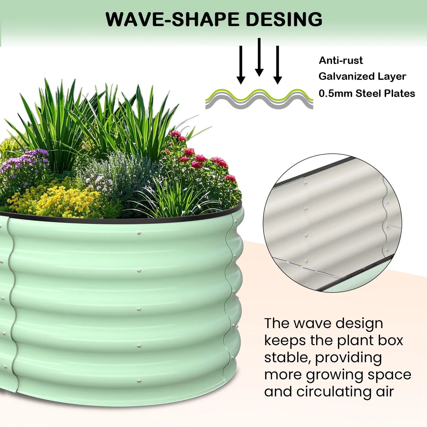 2 Pack Oval Galvanized Steel Raised Garden Bed Open Base
