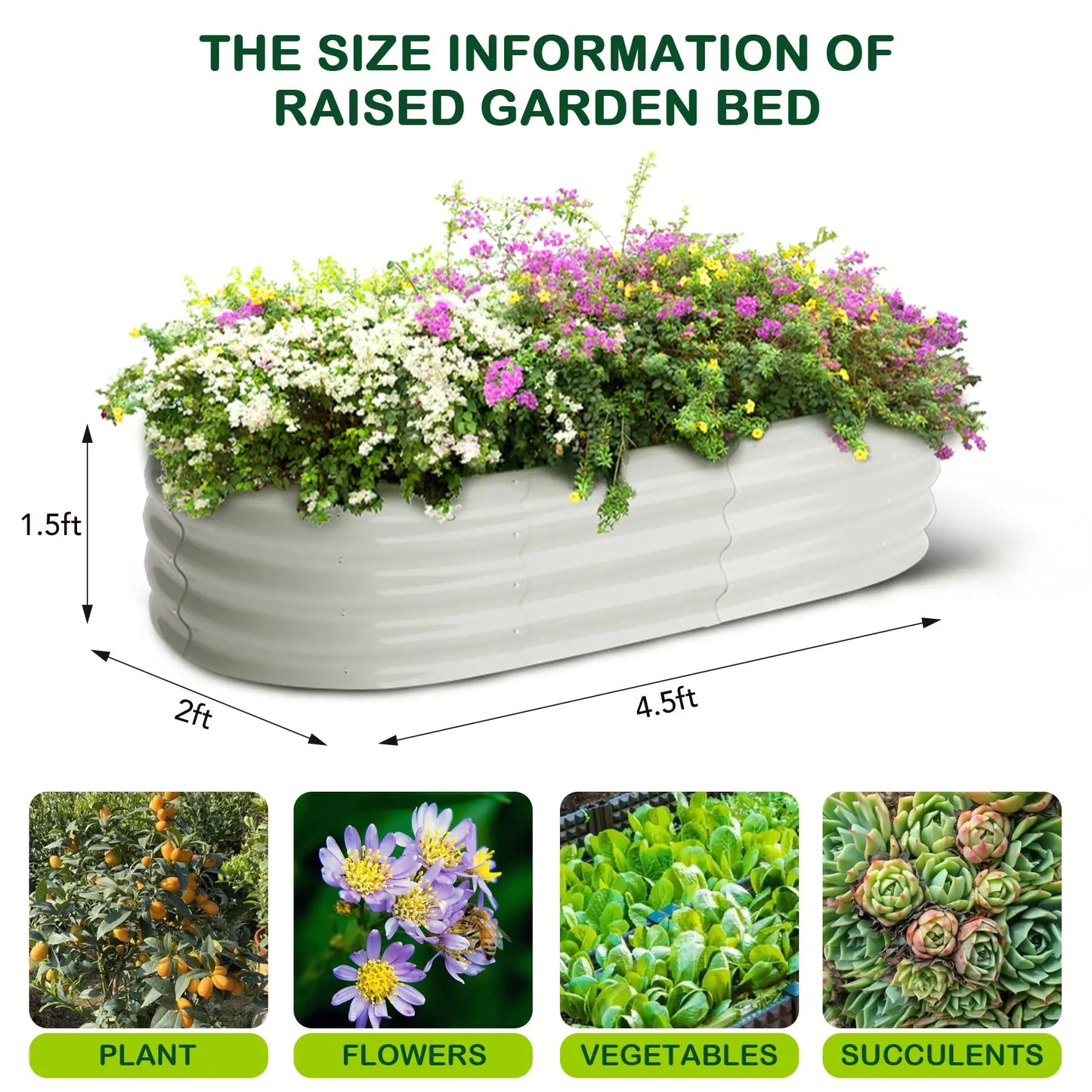 2 Pack Oval Galvanized Steel Raised Garden Bed Open Base