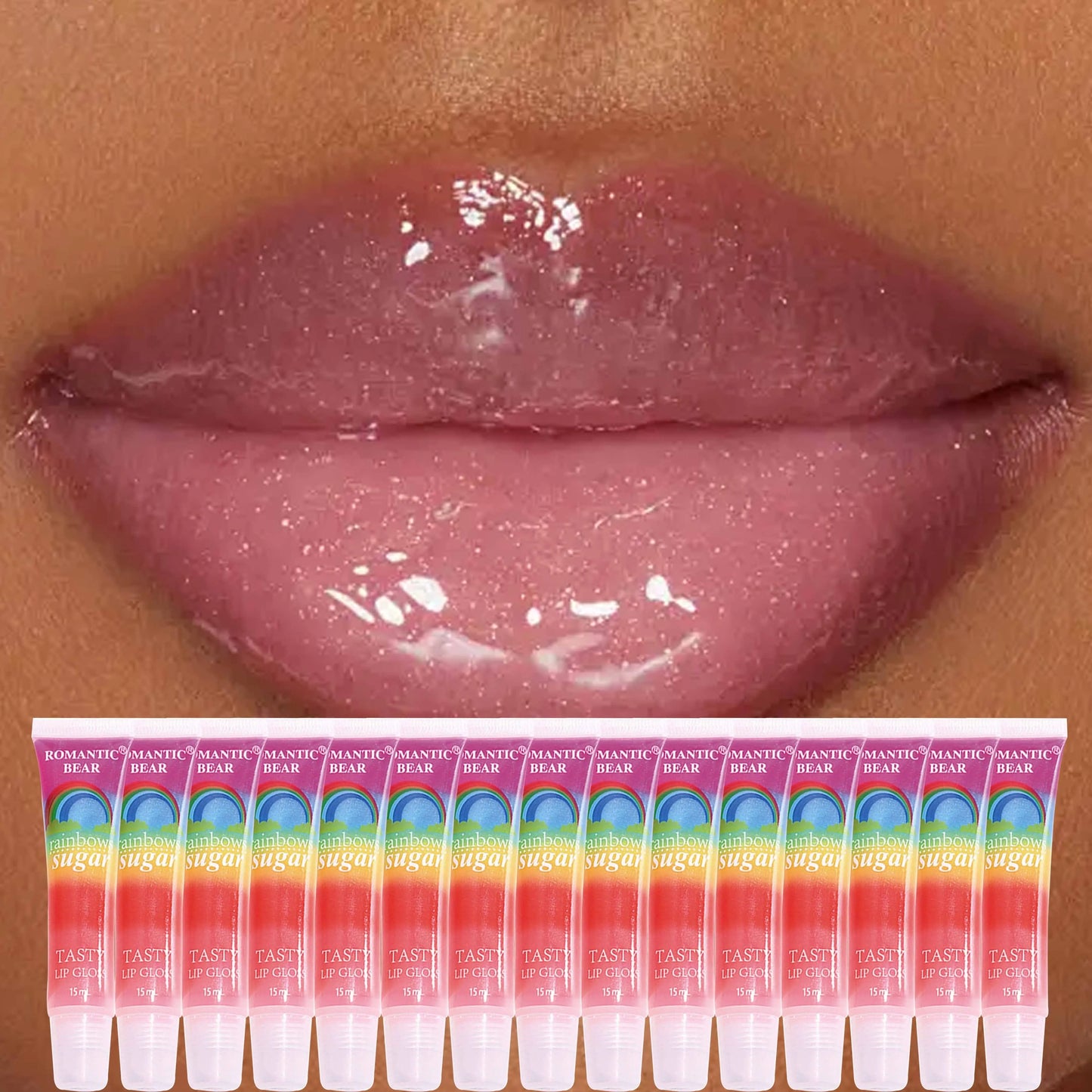 Lip Gloss Set With Pearlescent Shine 15 Piece Glitter