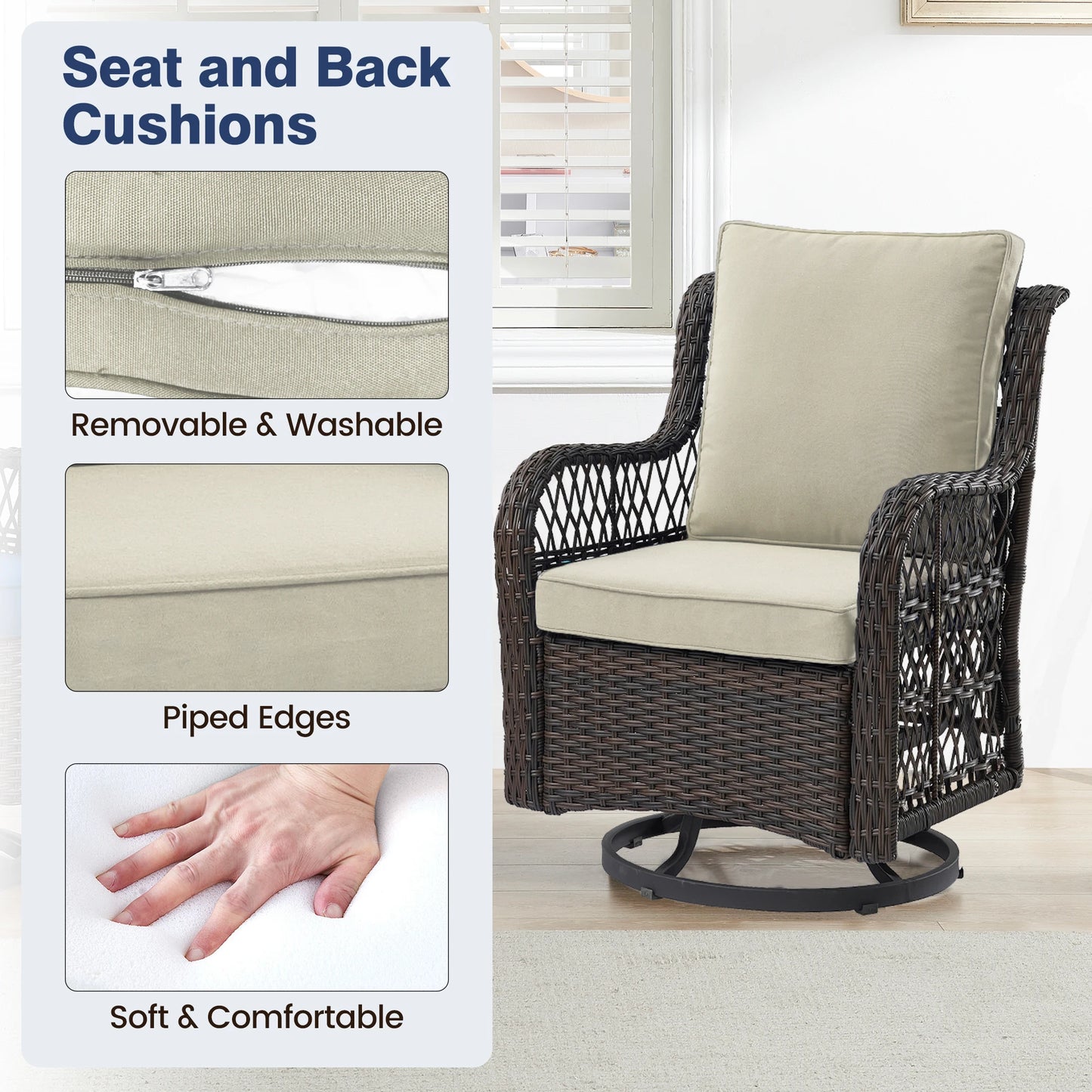 Outdoor Wicker Swivel Chair Set 3 Pieces For Garden Patio