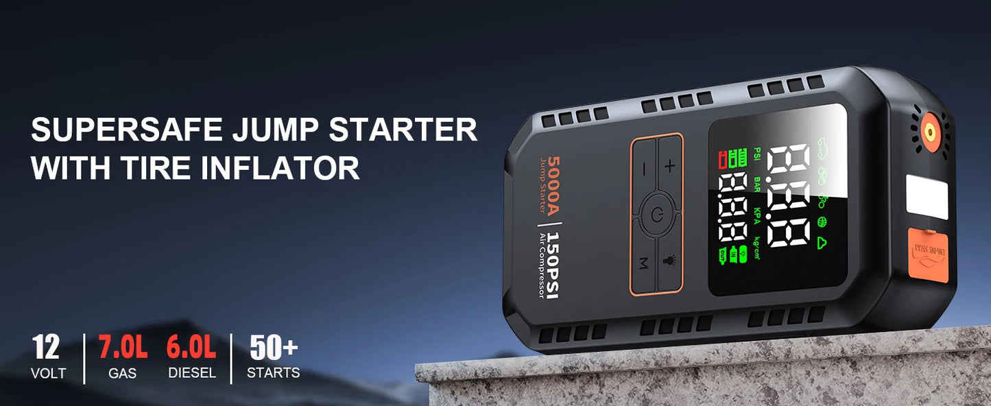 Four In One Car Jump Starter Air Compressor Peak 5000A
