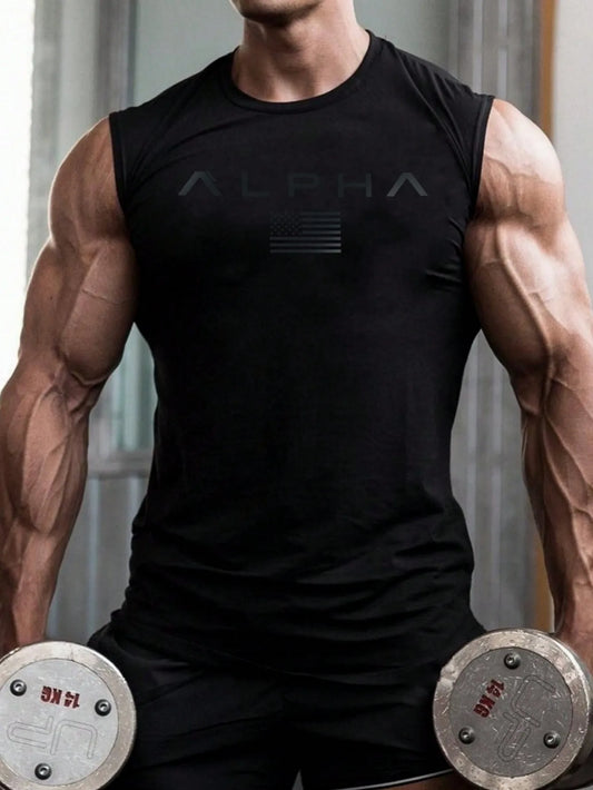 Men's Sleeveless Athletic Tank Top With Bold Graphic Print