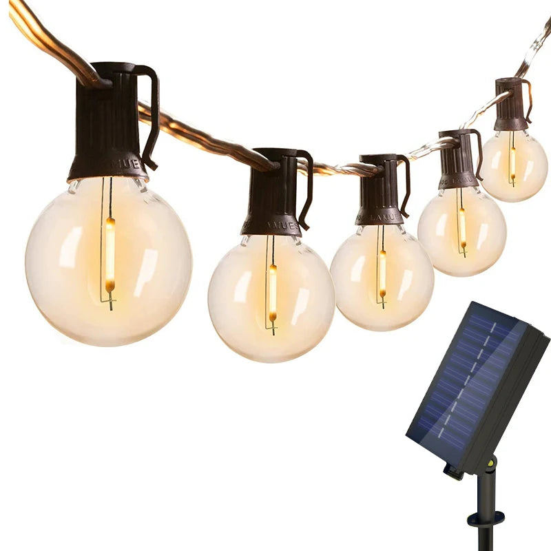 Outdoor G40 LED String Lights Waterproof Solar Powered Copper Body