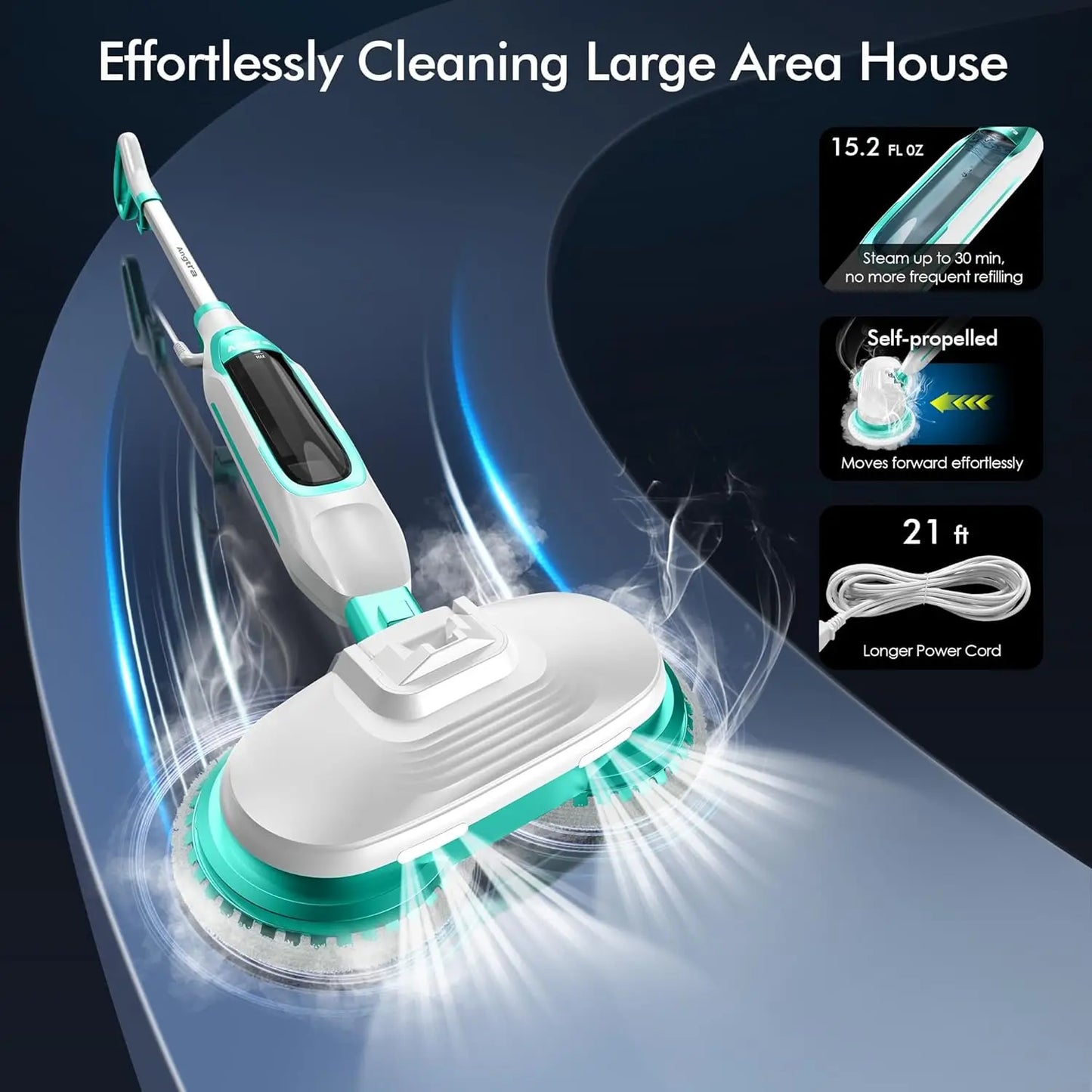 Rotating Steam Mop with LED Lights and Extra Cleaning Pads