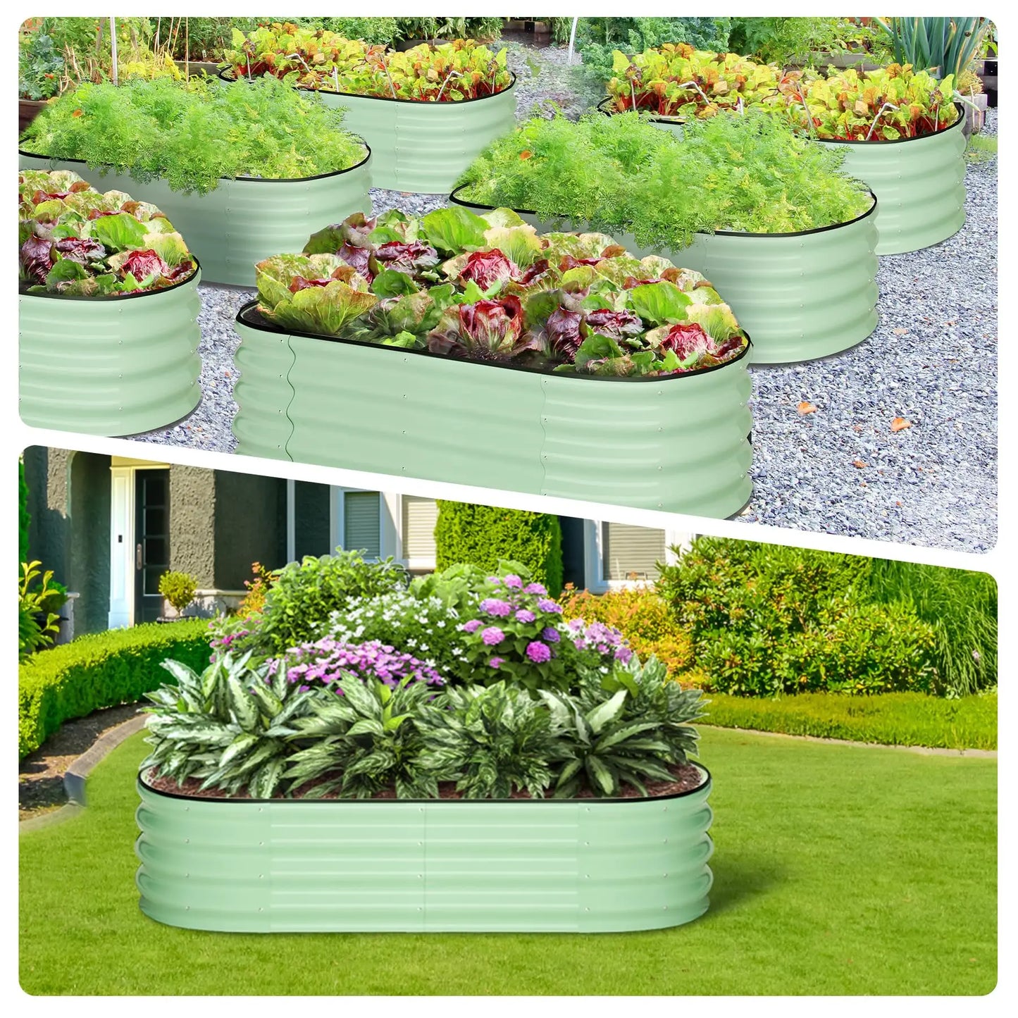 2 Pack Oval Galvanized Steel Raised Garden Bed Open Base