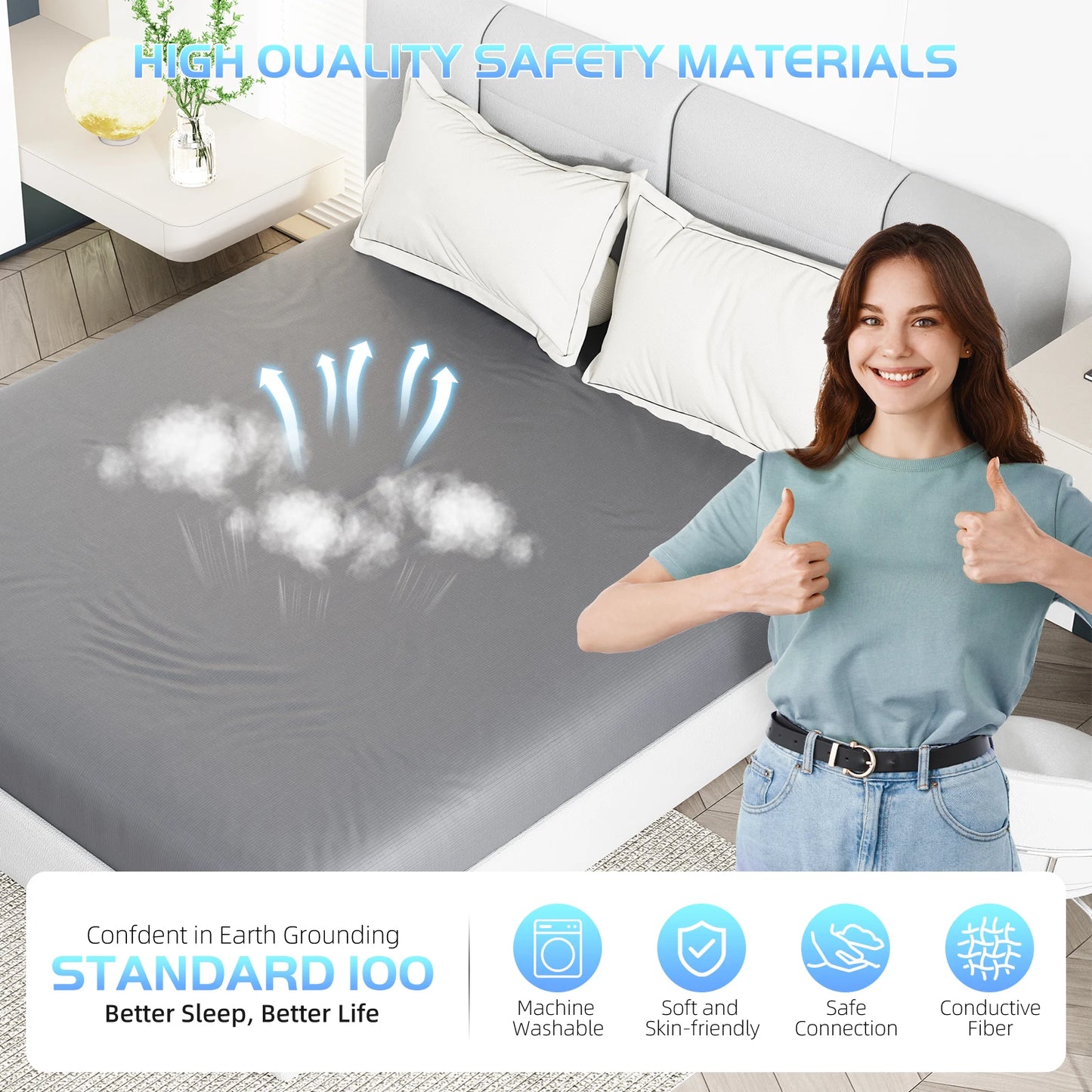 HLLBLL Grounding Sheet 90 Organic Cotton Silver Infused For Sleep