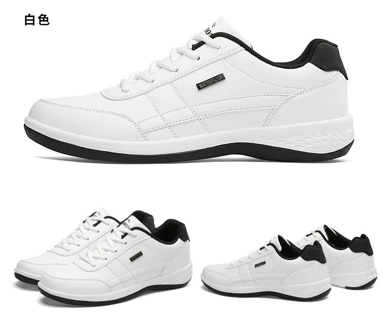 Men PU Leather Sneakers Trend Casual Breathable Shoes