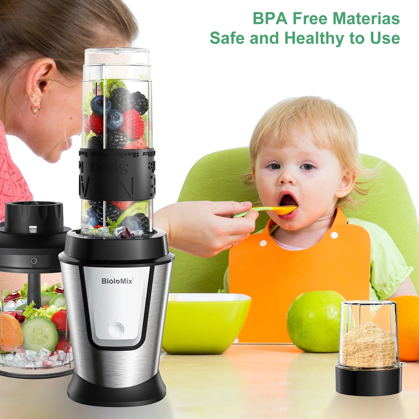 BioloMix 700W 3 in 1 Portable Food Processor Juicer Blender