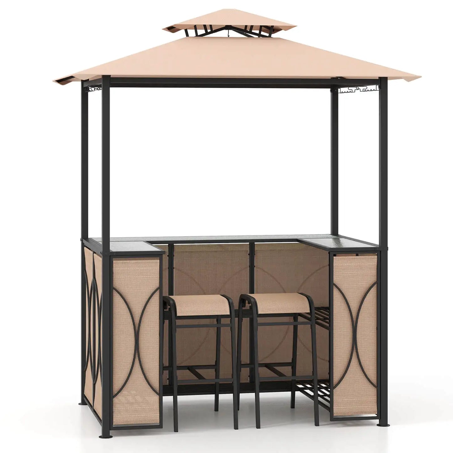3-Piece Patio Bar Set With Tempered Glass Outdoor Furniture