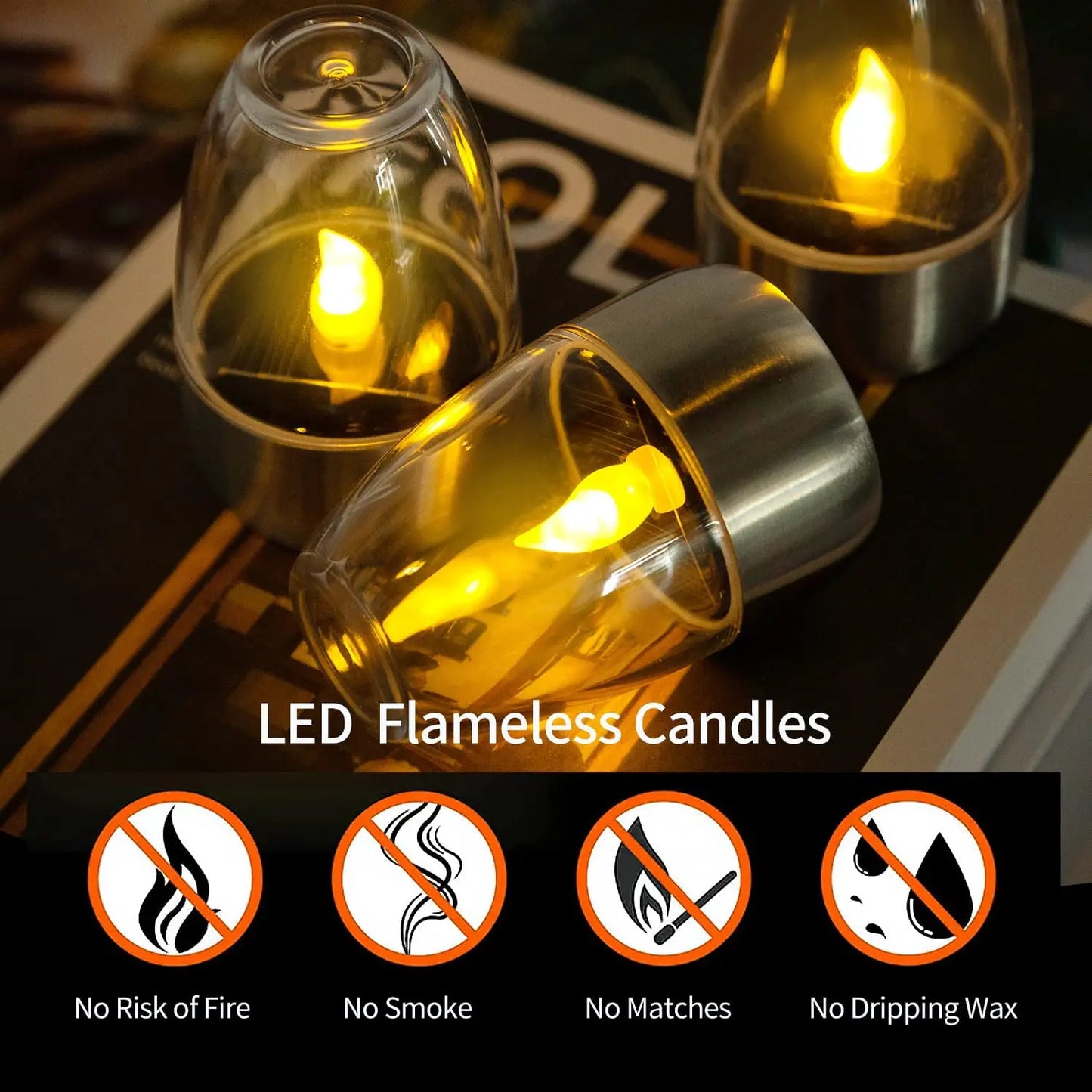 Solar Candle Lights Deck 6 Pack LED Outdoor Night Lighting
