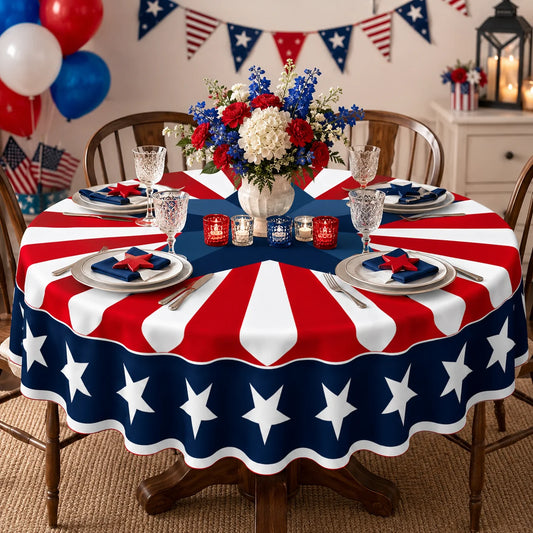 Patriotic Round Tablecloth for Indoor Outdoor Dining
