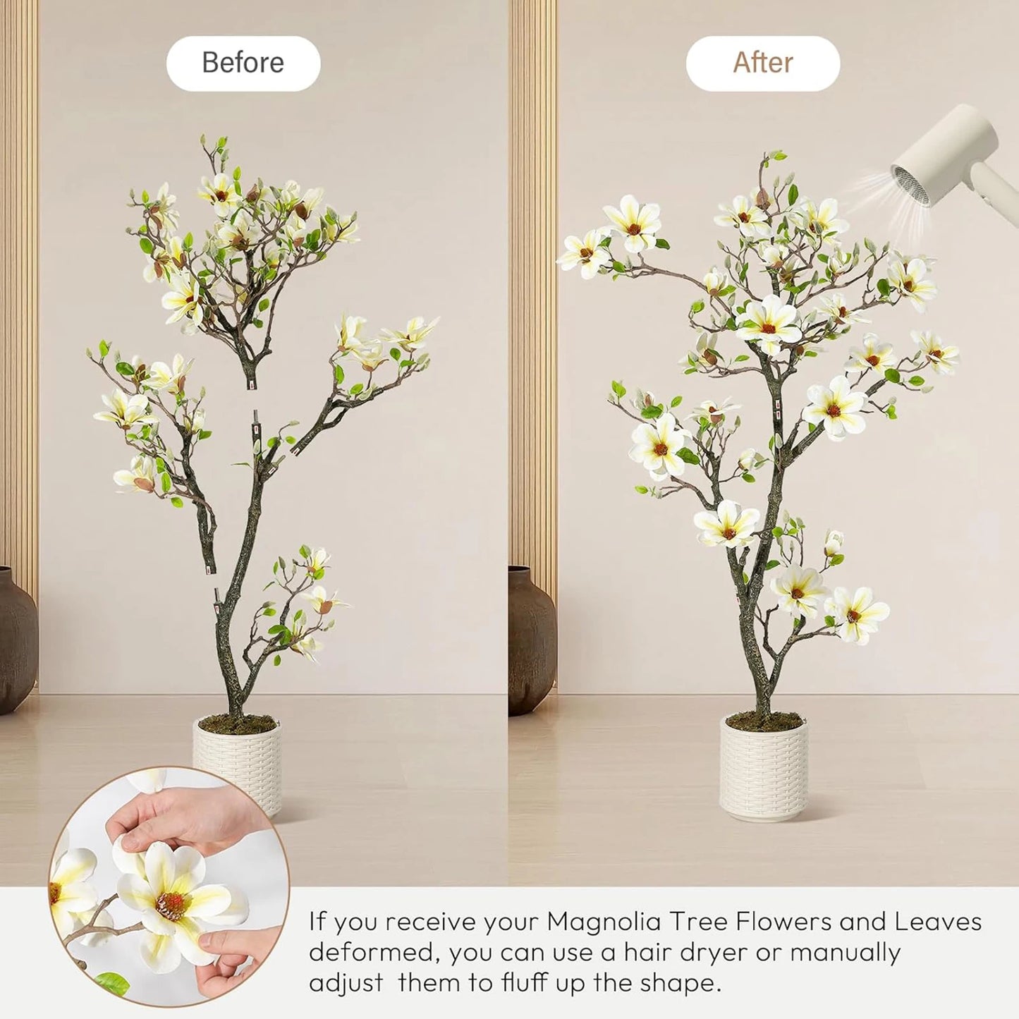 Artificial Magnolia Plant With LED Lights Faux Flower Tree Decor