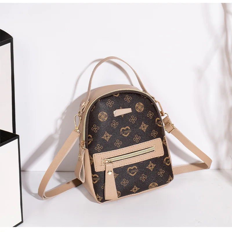 Flower Print Backpack For Women Fashion PU Material School Bag