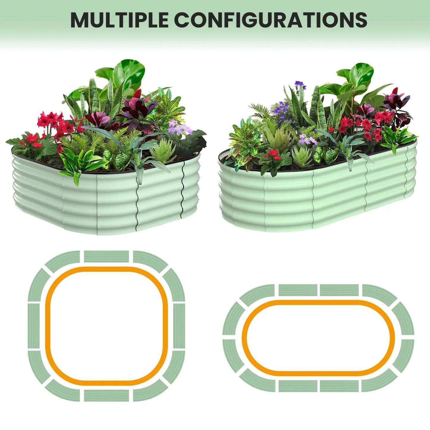 2 Pack Oval Galvanized Steel Raised Garden Bed Open Base